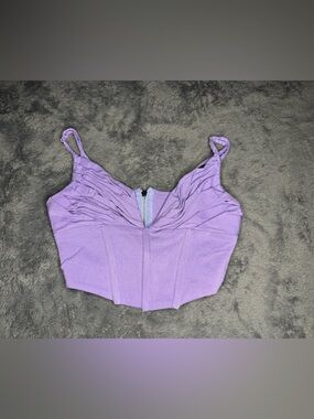 Ruched Lavender Cropped Tank with Front Zip